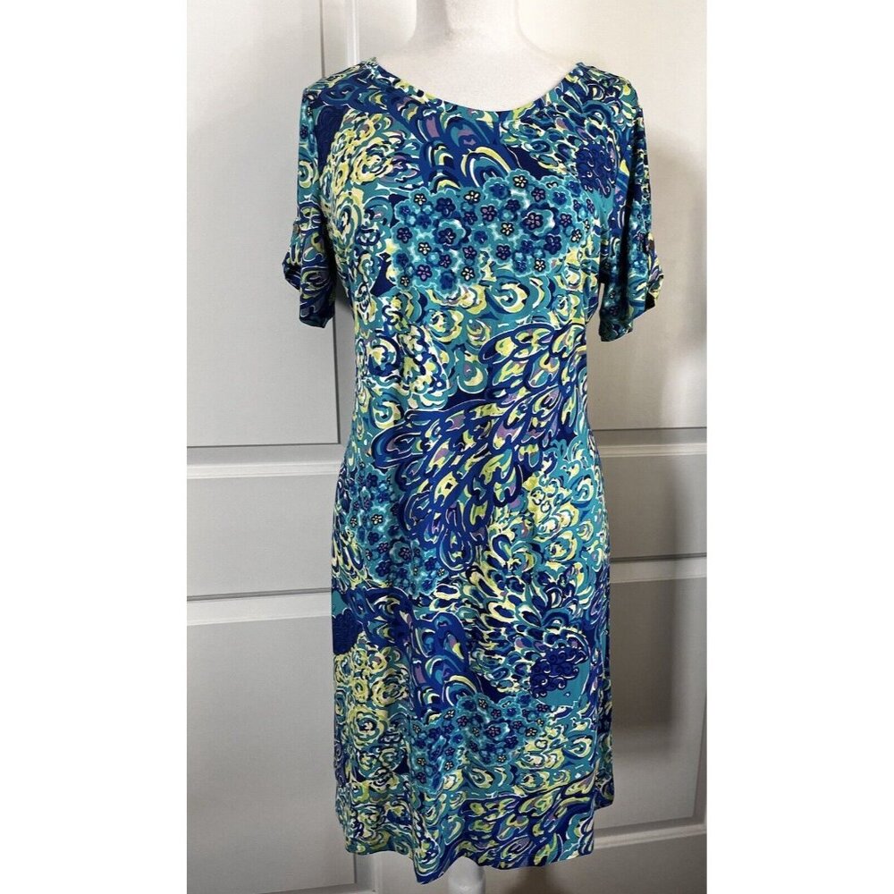 Philosophy Pulitzer Women's Dress Size XL Short Sleeve Aqua Peacock Dress $88